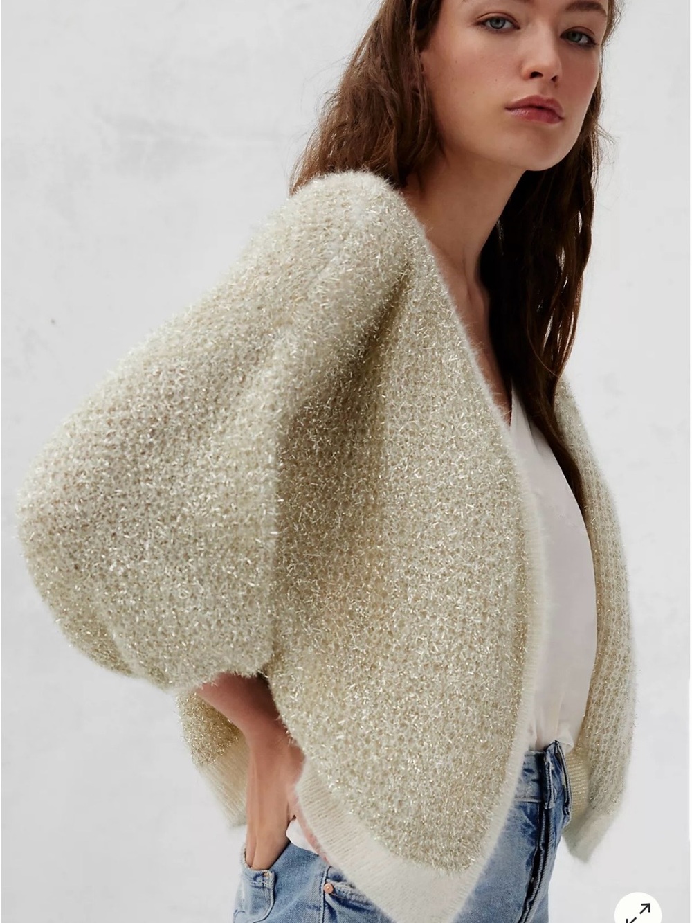 Antropologie Jamila Shimmer Cropped Layer Cardigan Metallic Gold Onesize Preppy